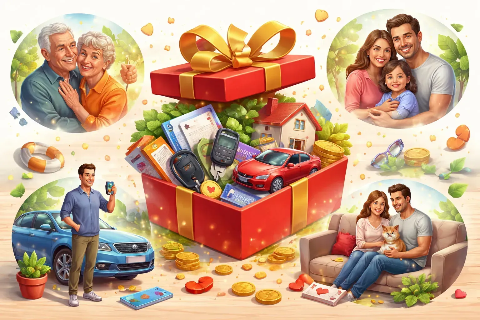 Иллюстрация к статье о том, кому подарить сертификат на страхование: родители, семья, автовладелец, жильё и забота о близких